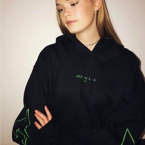 Shadow Hill Green Glow 2 Flash Black Green Glitter Lightning Drawstring Hoodie
